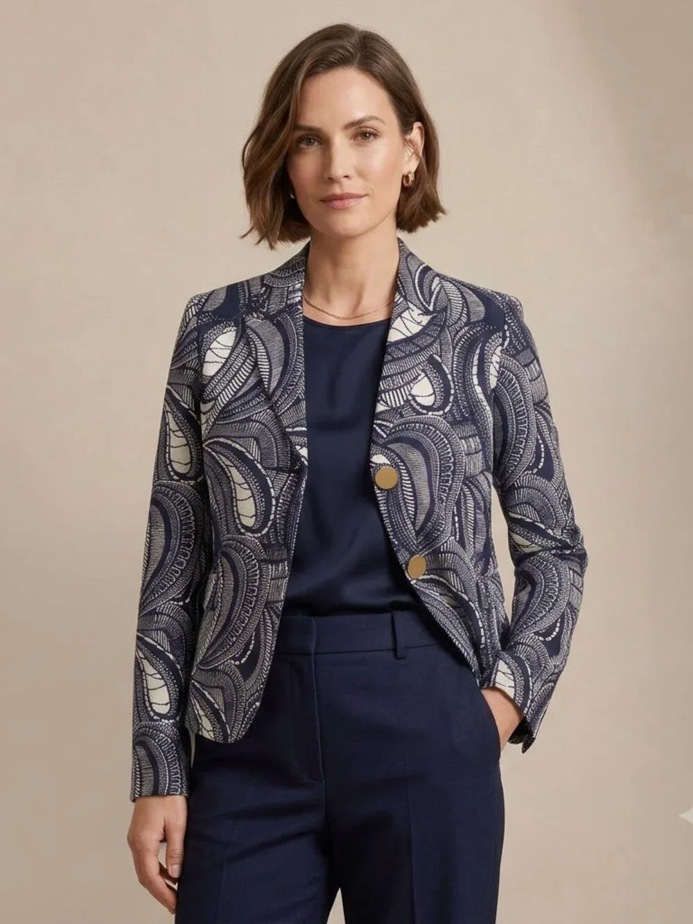 NWT Tory Burch navy and white print blazer size 12